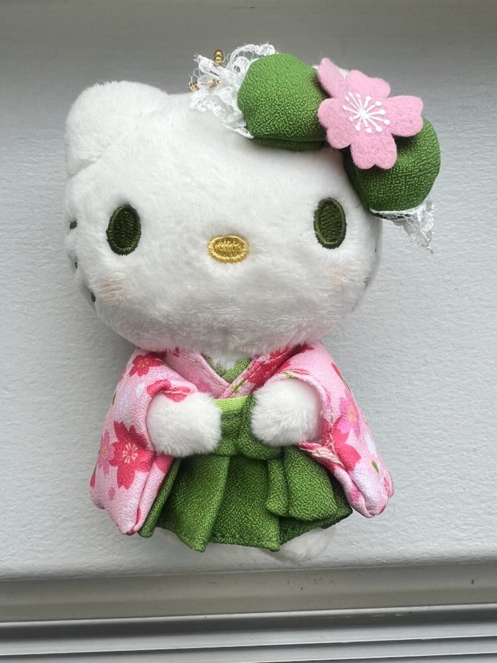 Hello Kitty Sanrio Japanese Kimono Sakura Plush Green Pink Traditional Japan